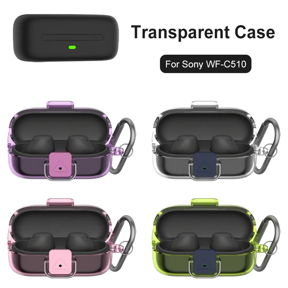 TPU Transparent Case for Sony WF-C510 Earphone Case Cover Anti-Drop Earbuds Shell with Carabiner for Sony WF-C510 Charging Case