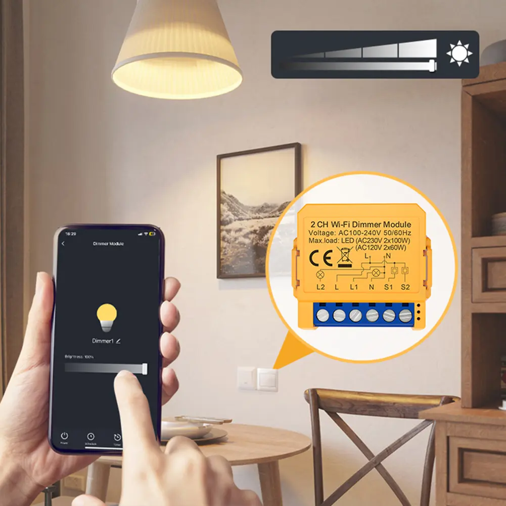 WiFi ZigBee Smart Dimmer Switch Module Works With Alexa Google Home 1/2 Gang Dimmable Light Switch Mini Smart Switch