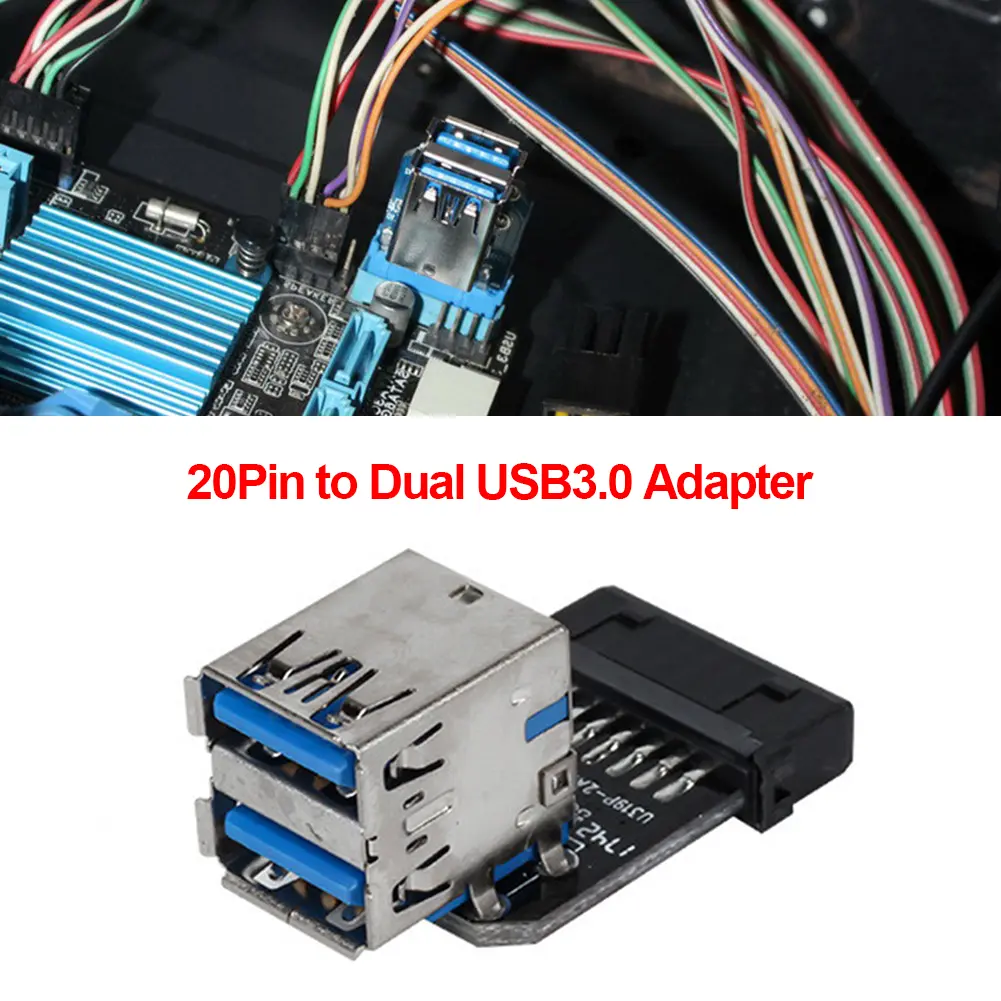 USB 3.0 19 20 Pin Female to Dual USB 3.0 A Female Motherboard Adapter Converter