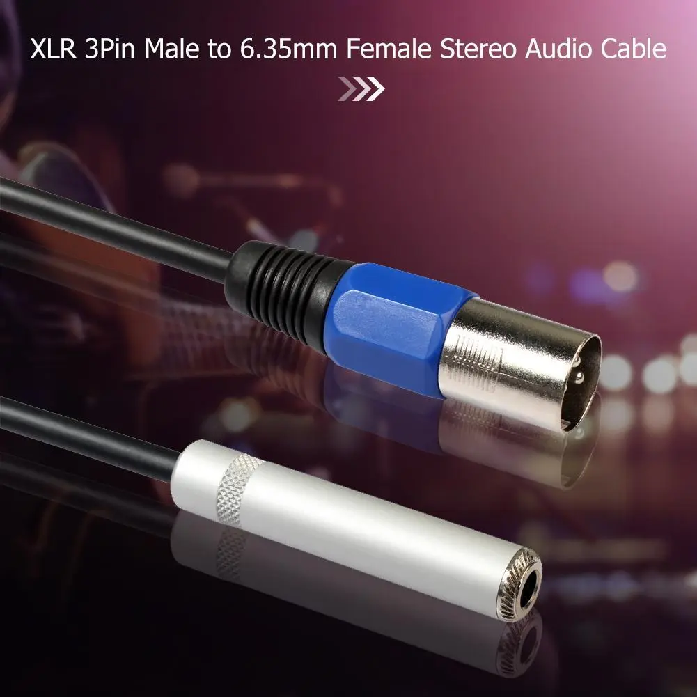 0.3m XLR 3Pin Male to 6.35mm Female Stereo Jack Mono Audio Cable Adapter Wire for Amplifier Guitar Microphone Mic