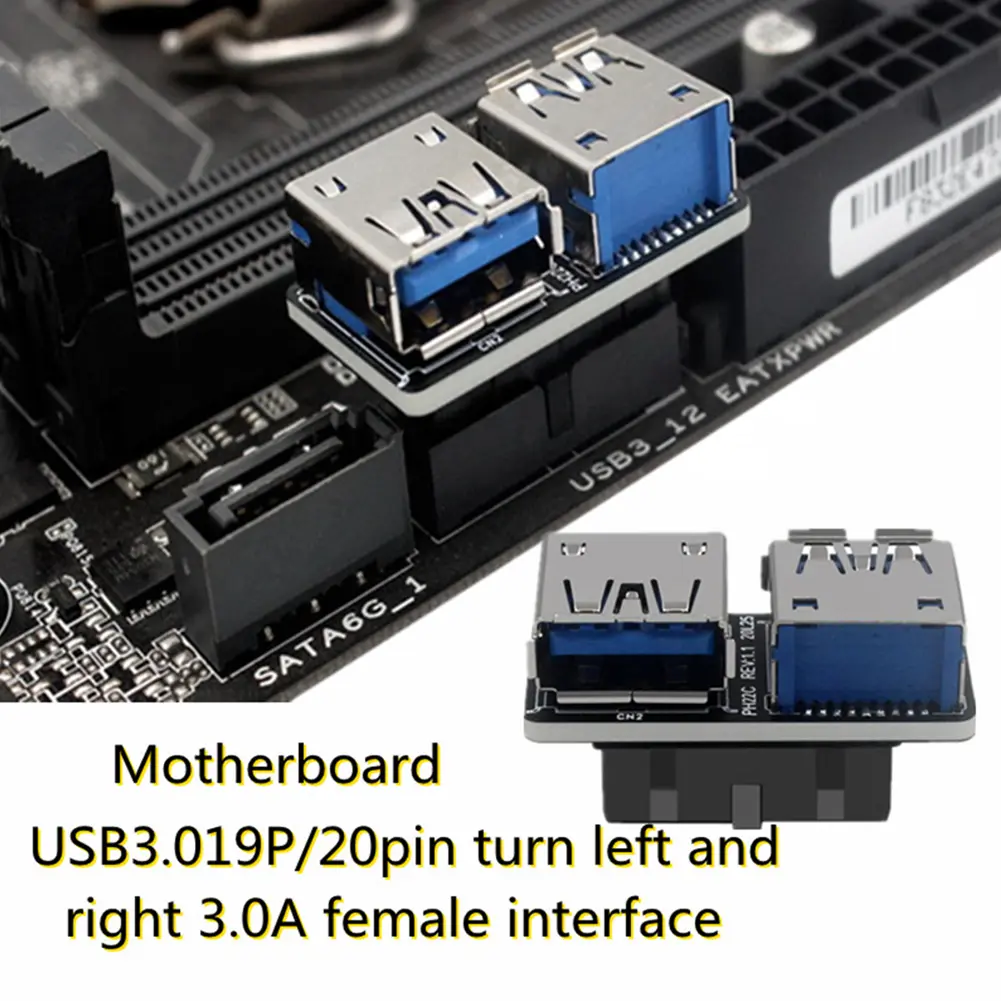 USB 3.0 19 20 Pin Female to Dual USB 3.0 A Female Motherboard Adapter Converter