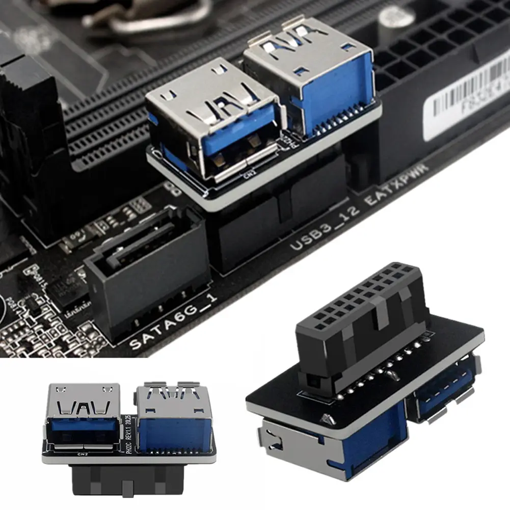 USB 3.0 19 20 Pin Female to Dual USB 3.0 A Female Motherboard Adapter Converter