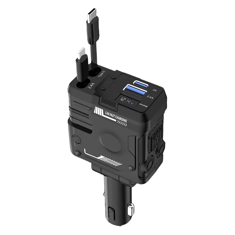 4 in 1 Retractable Car Charger Super Fast Car Phone Charger USB C Car Charger Fast Charging Adapter for IPhone/Samsung/Huawei
