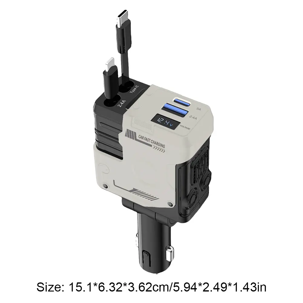 4 in 1 Retractable Car Charger Super Fast Car Phone Charger USB C Car Charger Fast Charging Adapter for IPhone/Samsung/Huawei