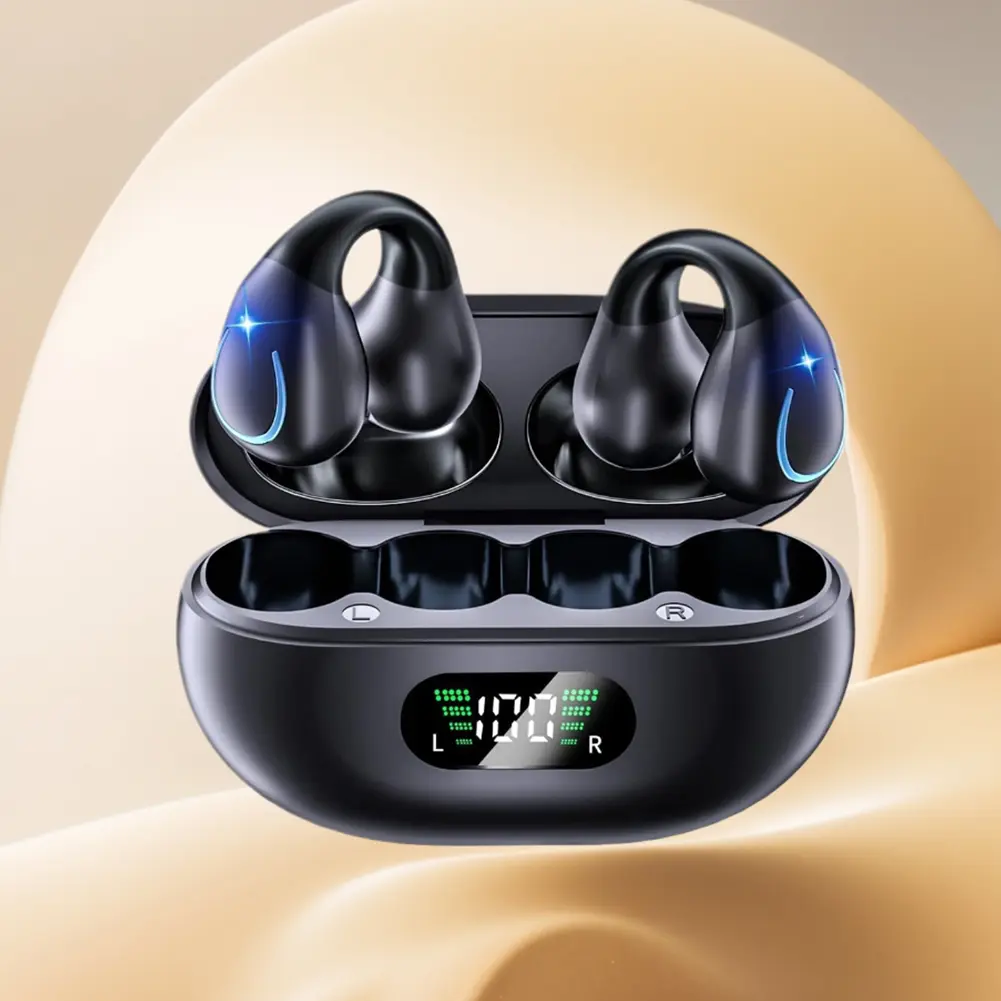 Bluetooth-Compatible Wireless Open-Ear Earbuds LED Digital Display Charging Case Running Headphones 144 Languages for Fitness