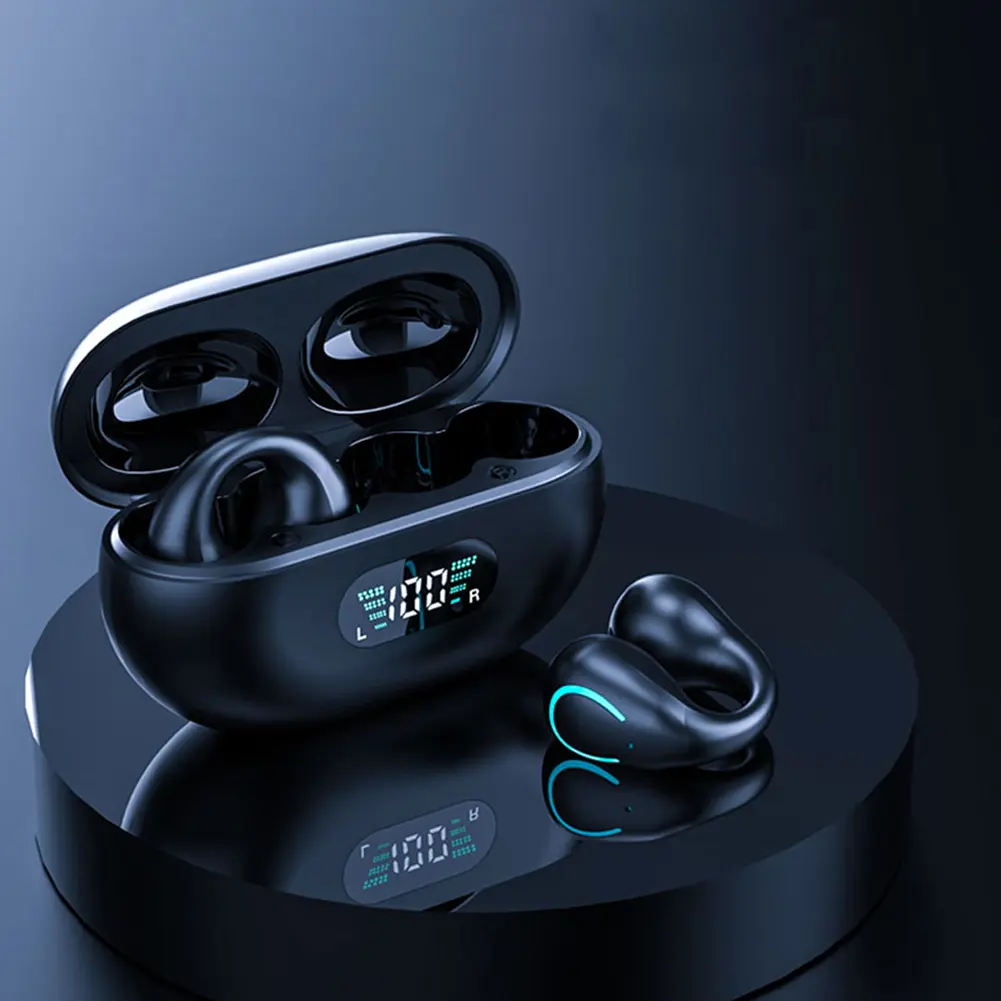 Bluetooth-Compatible Wireless Open-Ear Earbuds LED Digital Display Charging Case Running Headphones 144 Languages for Fitness