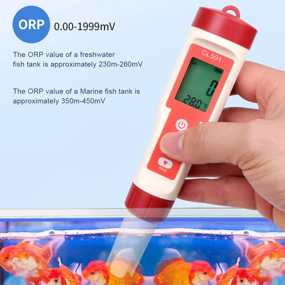 5-in-1 Digital Water Quality Tester PH CL2 H2 ORP Temperature Meter for Swimming Pools Drinking Water Aquarium