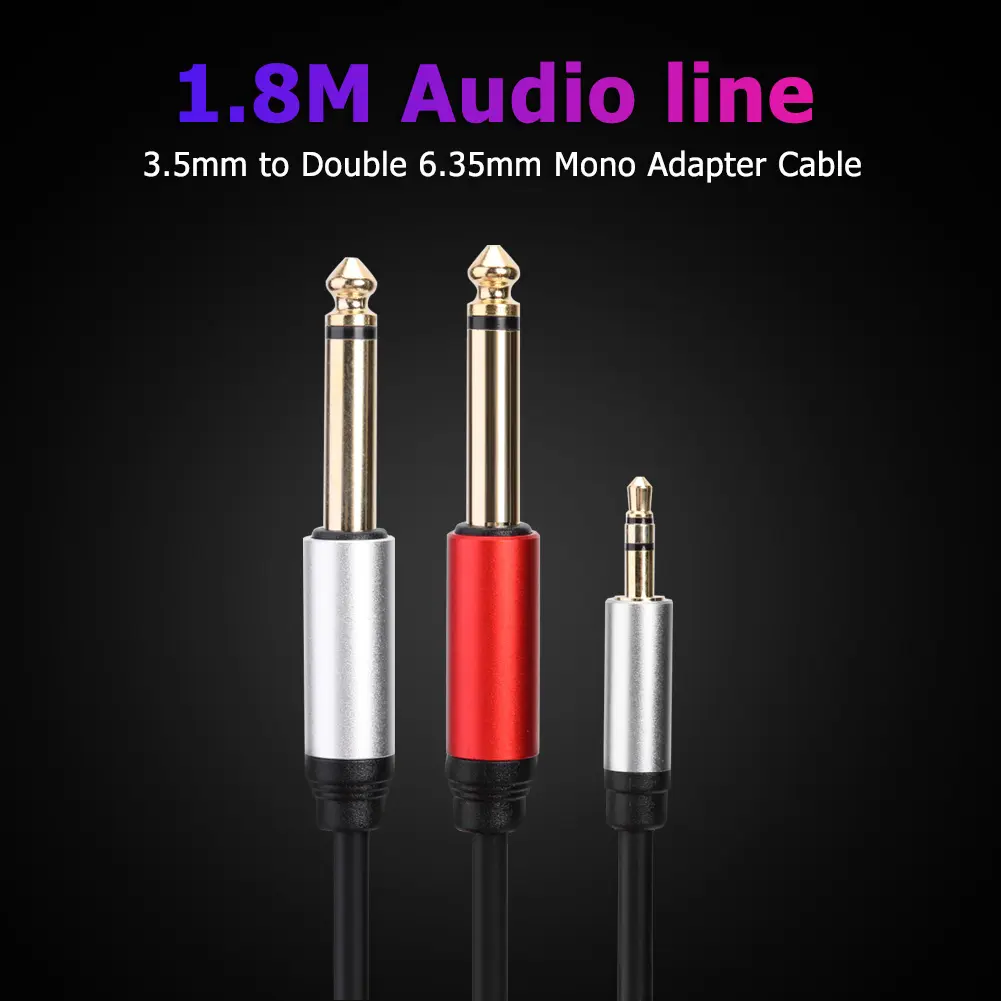 1.8m 3.5mm TRS To 6.35mm TS Adapter Audio Stereo Cable 3.5mm TRS To Dual 6.35mm TS Mono Audio Cord for Mixer Amplifier Speaker