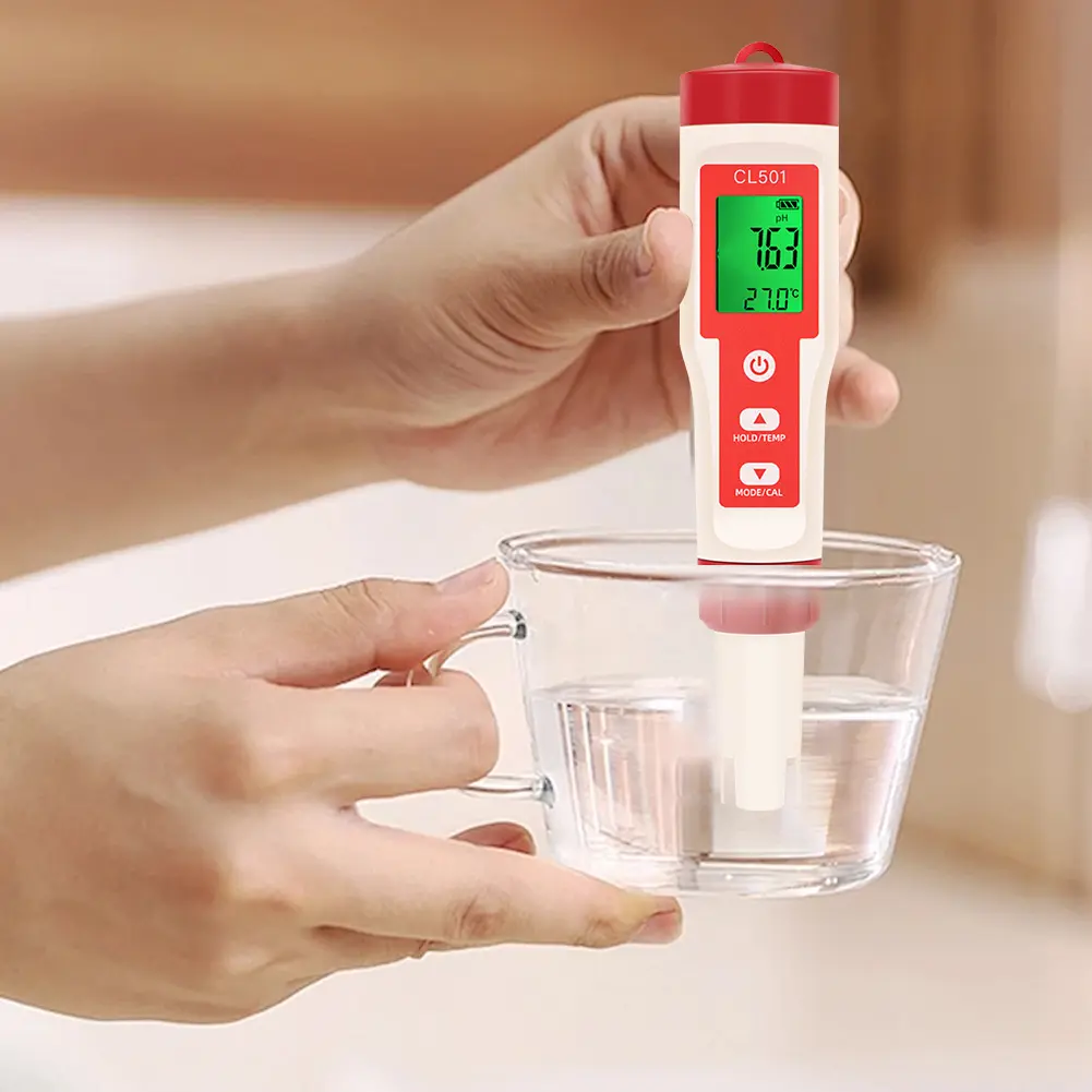 5-in-1 Digital Water Quality Tester PH CL2 H2 ORP Temperature Meter for Swimming Pools Drinking Water Aquarium