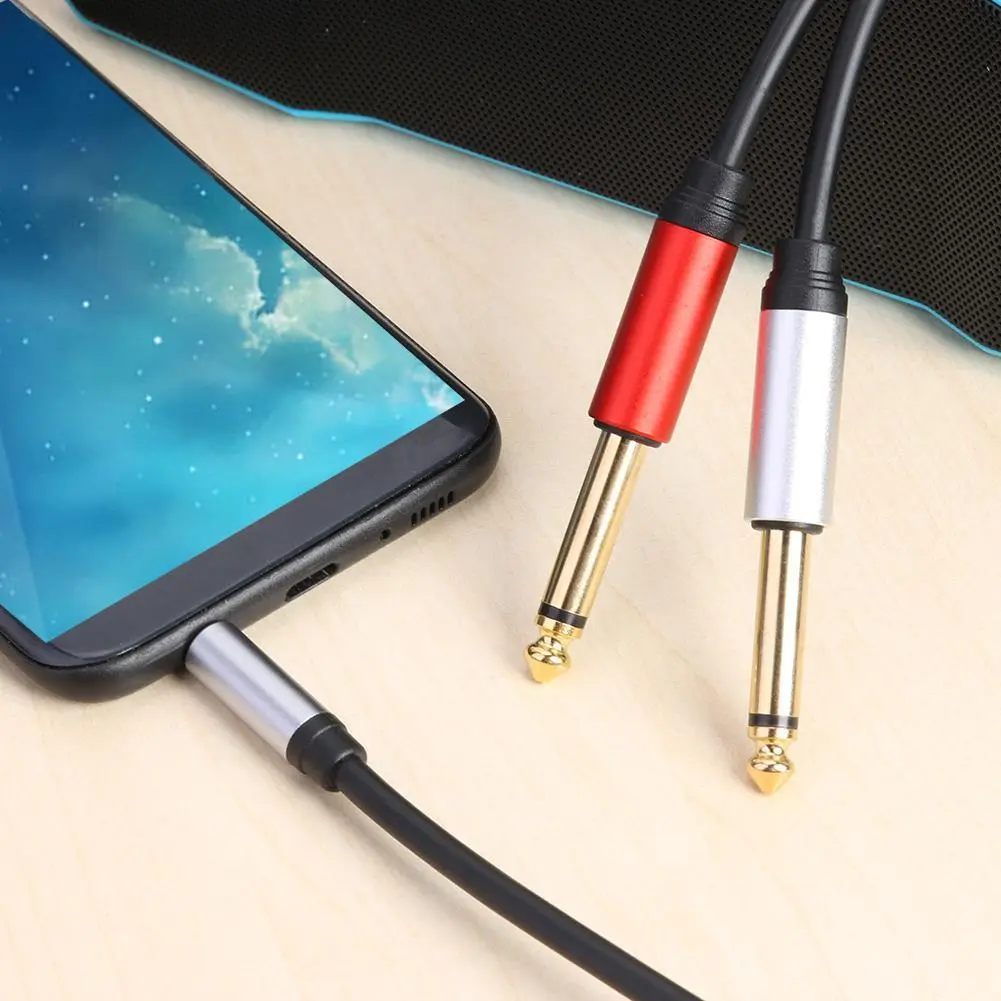1.8m 3.5mm TRS To 6.35mm TS Adapter Audio Stereo Cable 3.5mm TRS To Dual 6.35mm TS Mono Audio Cord for Mixer Amplifier Speaker