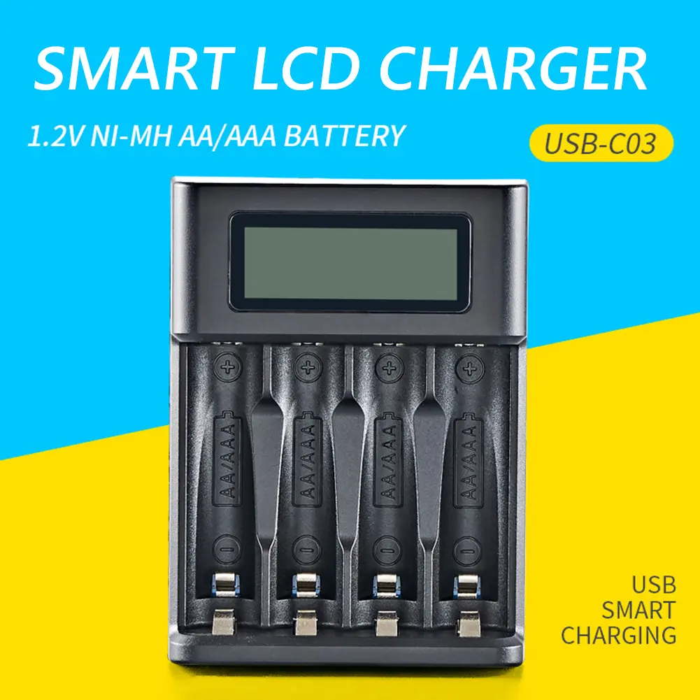 4 Slots LCD Display AA AAA Rechargeable Battery Charger USB Input Fast Charger for NI-MH /NI-CD AA AAA 1.2V Rechargeable Battery