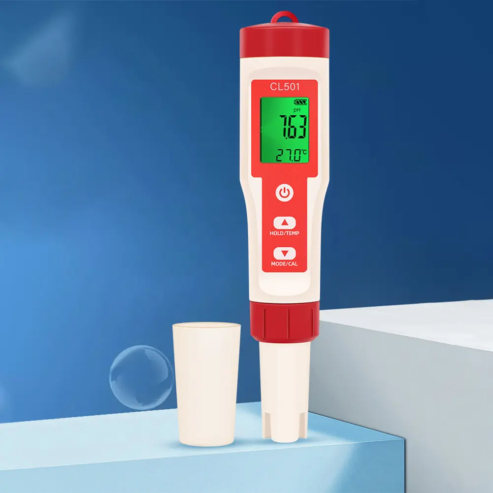 5-in-1 Digital Water Quality Tester PH CL2 H2 ORP Temperature Meter for Swimming Pools Drinking Water Aquarium