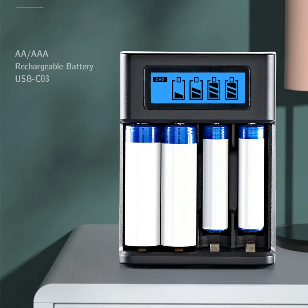 4 Slots LCD Display AA AAA Rechargeable Battery Charger USB Input Fast Charger for NI-MH /NI-CD AA AAA 1.2V Rechargeable Battery