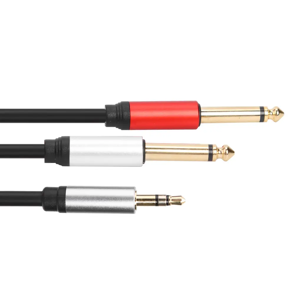 1.8m 3.5mm TRS To 6.35mm TS Adapter Audio Stereo Cable 3.5mm TRS To Dual 6.35mm TS Mono Audio Cord for Mixer Amplifier Speaker