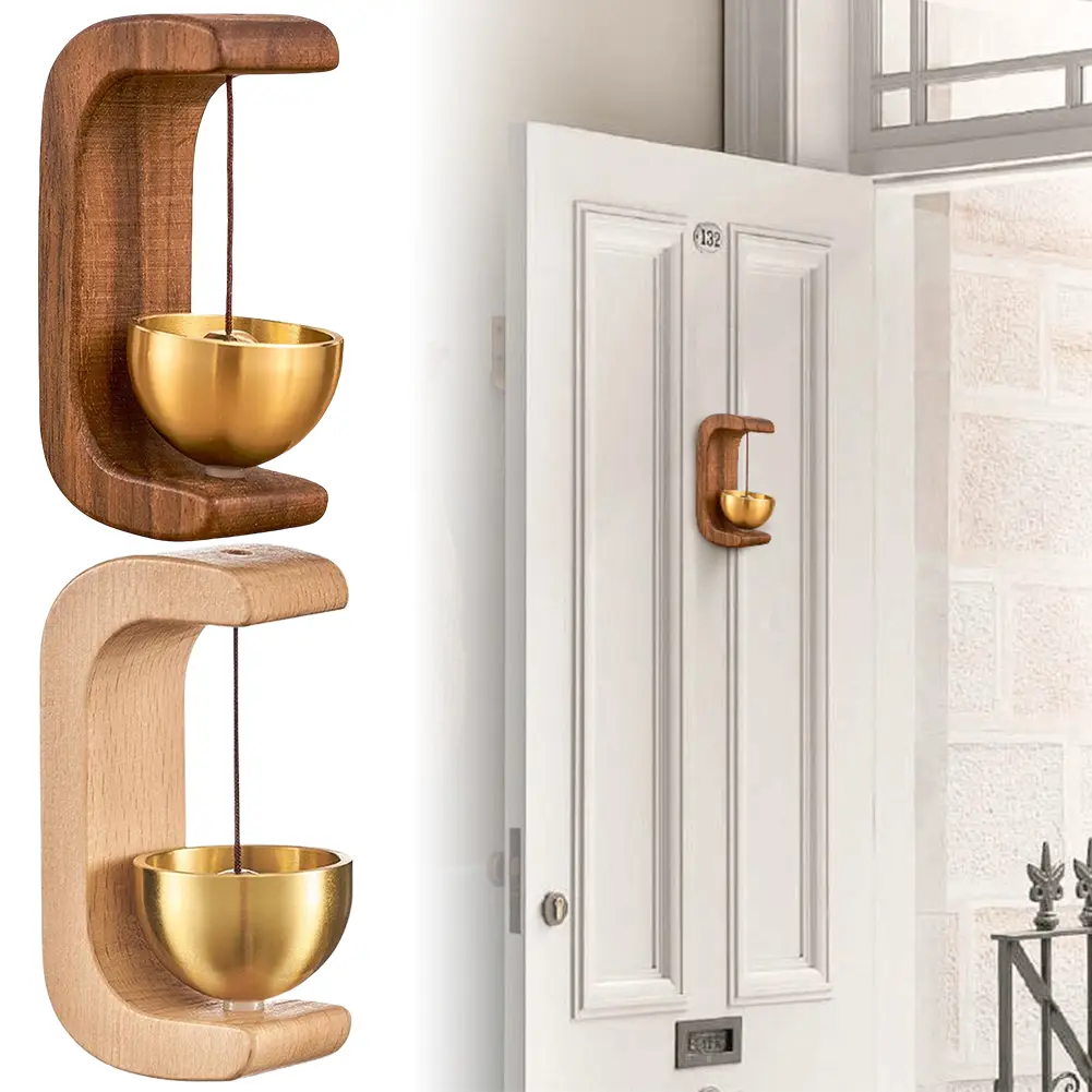Magnetic Shopkeepers Bell Brass Bell Wooden Wind Chime Doorbell Vintage Hanging Door Bell Ornament for Housewarming Gift