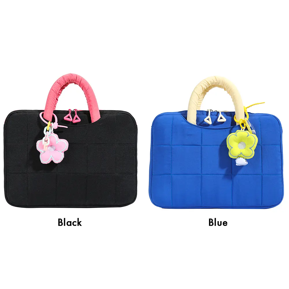 Fluffy Padded Bag Shockproof Quilted Laptop Handbag Contrast Color Trendy Nylon Laptop Sleeve Commute Work Study Bag