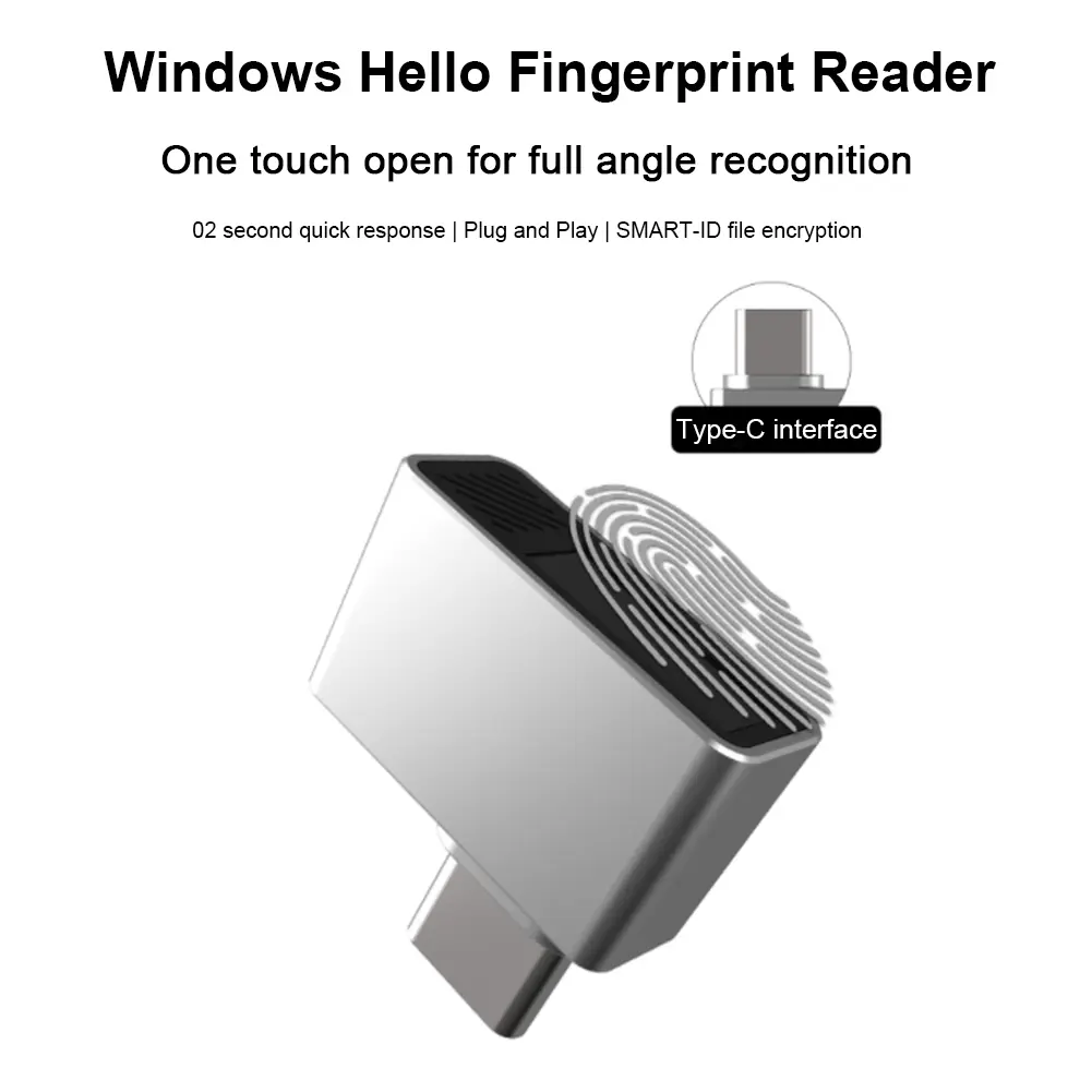Type-C Biometric Scanner Laptop PC Zinc Alloy Biometric Scanner Padlock USB Fingerprint Reader Module Device for Windows 7/10/11