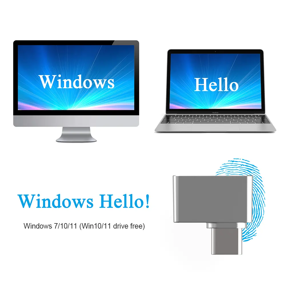 Type-C Biometric Scanner Laptop PC Zinc Alloy Biometric Scanner Padlock USB Fingerprint Reader Module Device for Windows 7/10/11