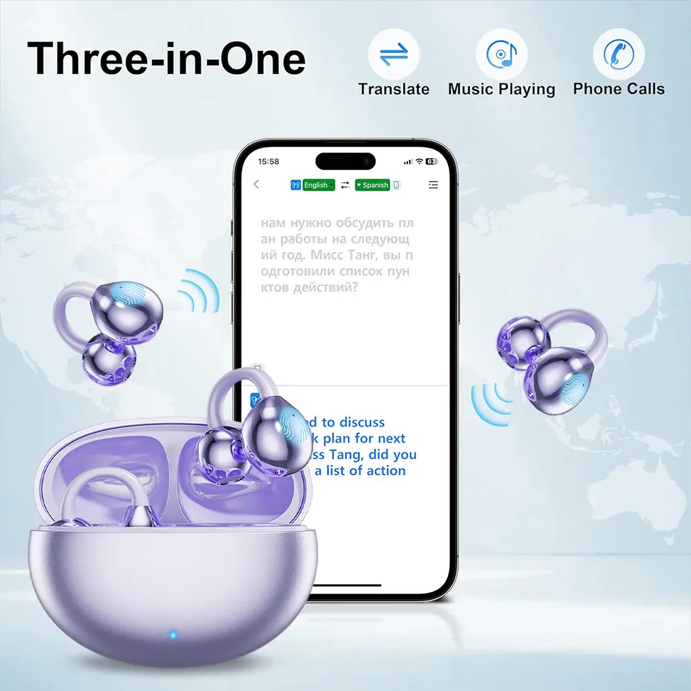 Language Translation Earbuds ANC Noise Cancelling 3-in-1 Translator Earbuds Language Translator Headphones for Travel Business