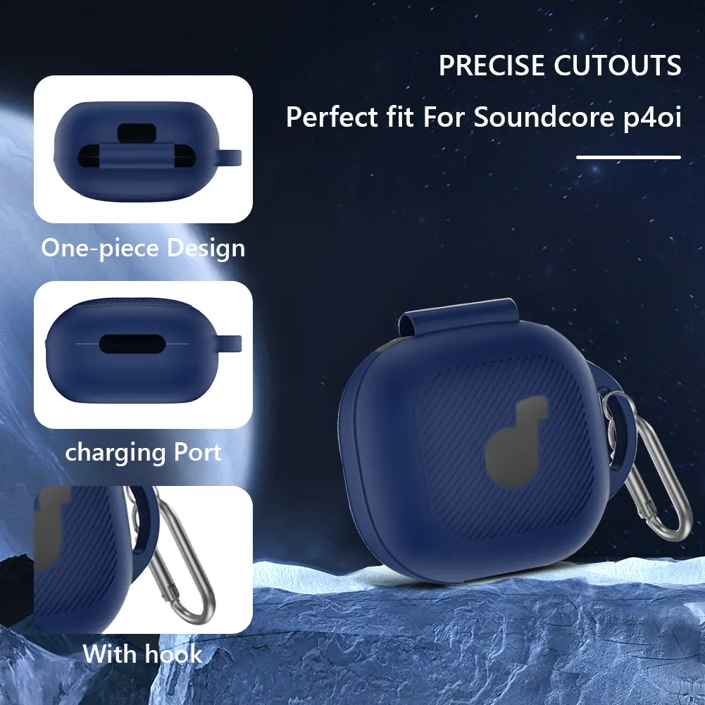 Silicone Case with Carabiner Full Body Protective Cover Anti-Scratch Front LED&Logo Visible for Anker Soundcore P40i Case Cover