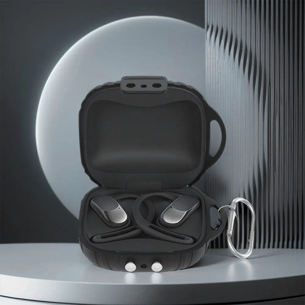 Silicone Case Cover Shockproof Headphones Charging Case Anti-Scratch with Carabiner for Shokz OpenFit Air T511 Wireless Earbuds