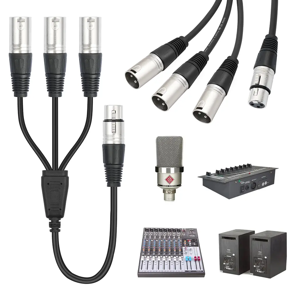 3Pin Y Splitter Cable Female To 3 Male XLR Splitter Foil+Braided Shielded Audio Cable Adaptor for Mixer Microphone Amplifier