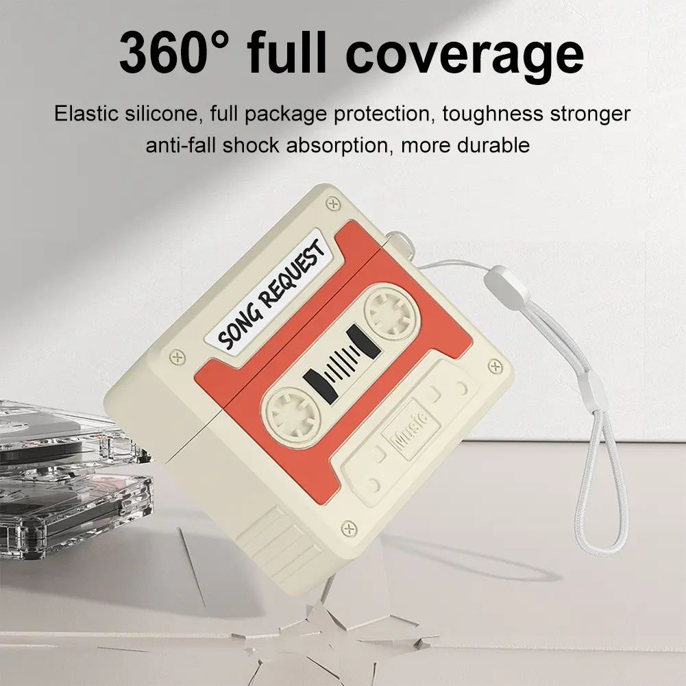 Cassette Tape Silicone Case 3D Cute Soft Silicone Cover Shockproof Cartoon Silicone Protective Case for AirPods 4th Gen 2024