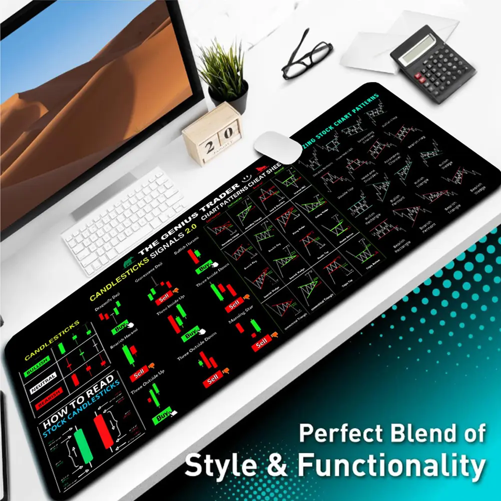 Stock Market Computer Pad Stitched Edges Investor Keyboard Mousepad Trader Computer Desk Mat for Office Home Computer