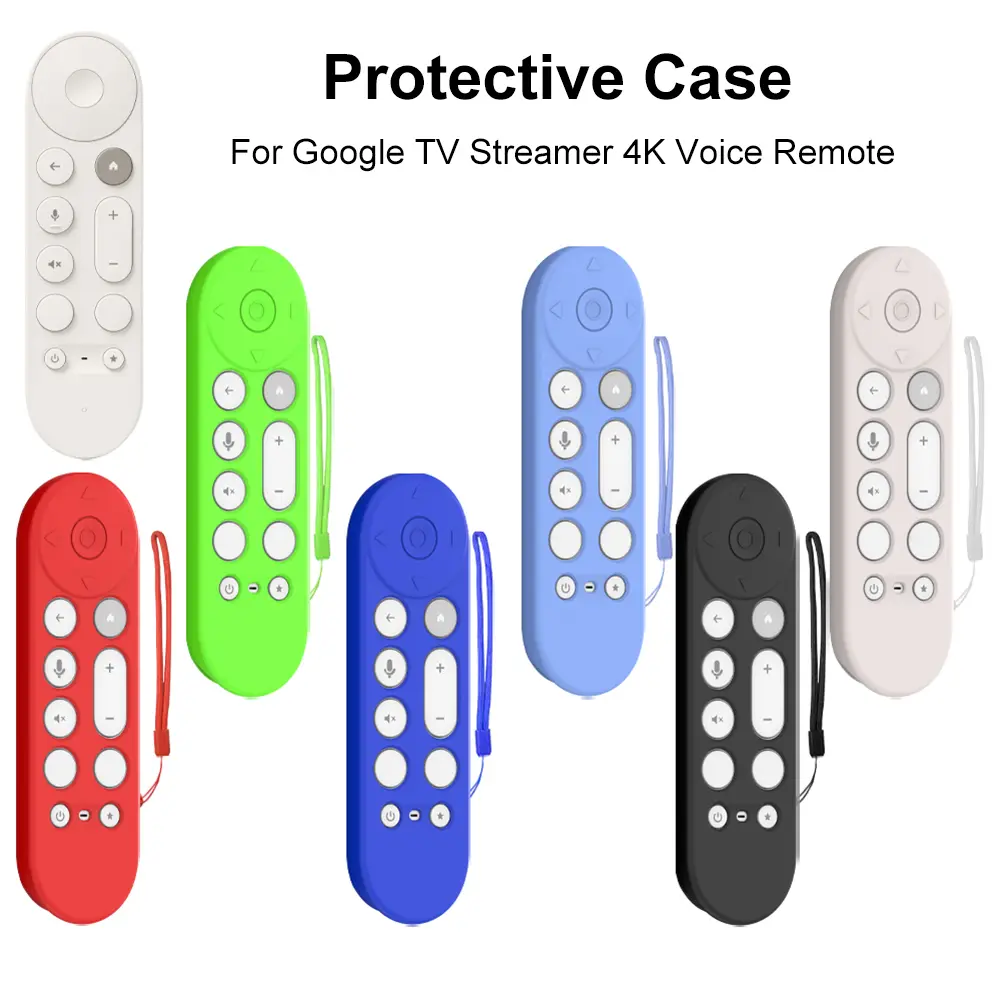 Silicone Remote Case Protective Cover Anti-Slip Remote Protective Case with Lanyard for Google TV Streamer 4K Voice Remote Cover