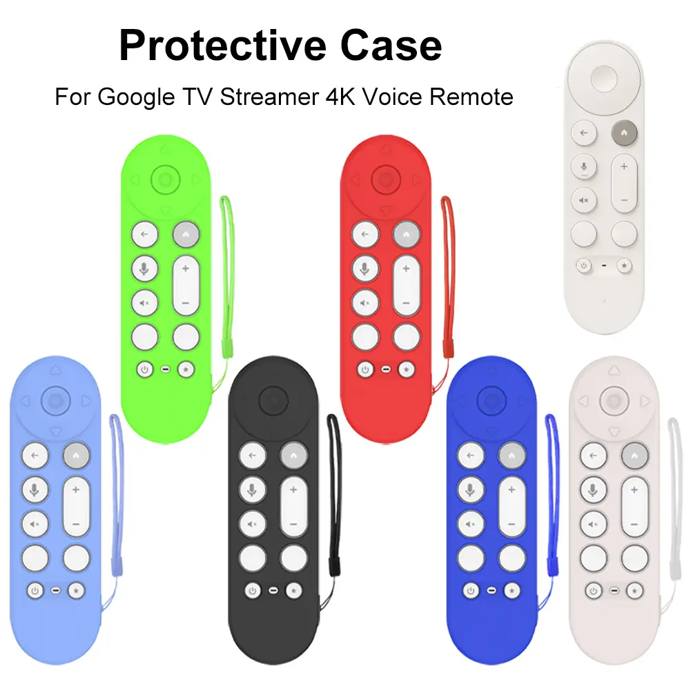 Silicone Remote Case Protective Cover Anti-Slip Remote Protective Case with Lanyard for Google TV Streamer 4K Voice Remote Cover