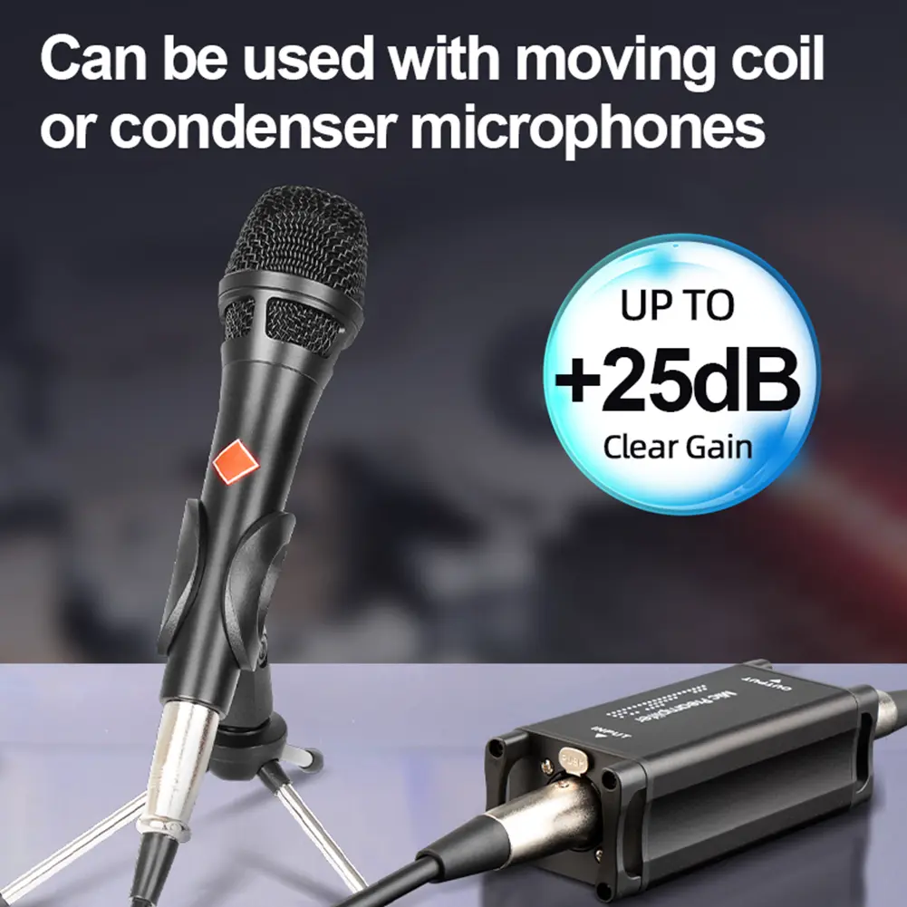 Mic Booster Preamplifier Portable Microphone Preamp Booster 20Hz-20kHz Pure Gain Lightweight for Studio Home Recording