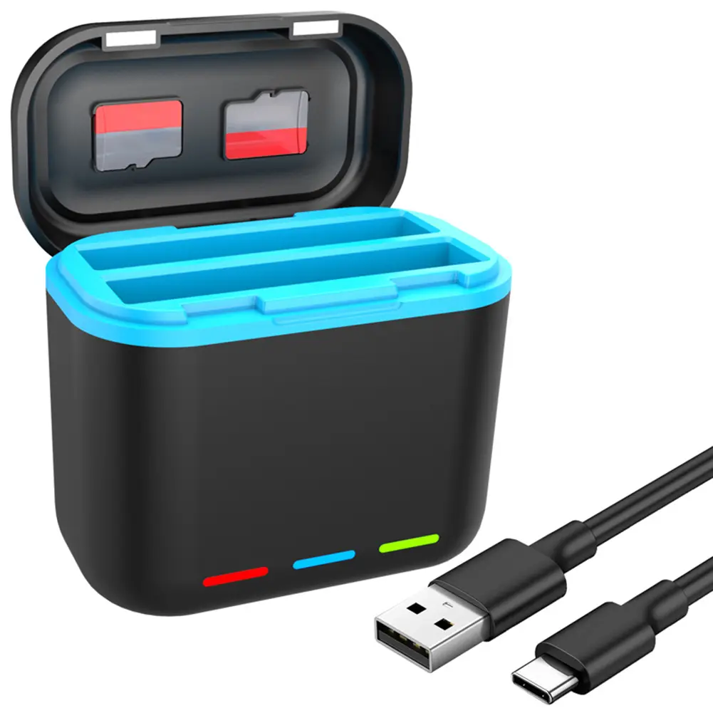 2-Channel Battery Charger with Misro SD Card Slots Storage Charging Box Fast Charging Charger for Insta360 X3 Camera