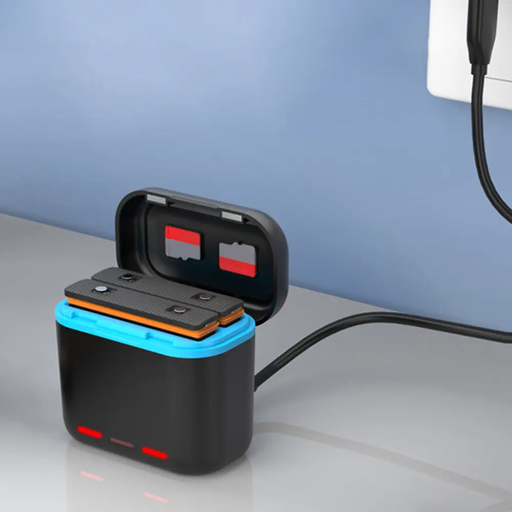 2-Channel Battery Charger with Misro SD Card Slots Storage Charging Box Fast Charging Charger for Insta360 X3 Camera