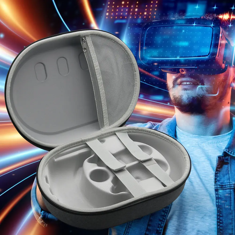 EVA Travel Carrying Case Shockproof Hard Shell Case with Mesh Pocket Partitioned Storage for Meta Quest 3 VR Headset Controller