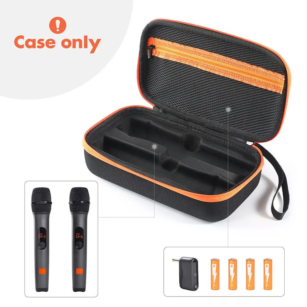 Wireless Microphone Case Anti-Scratch EVA Hard Shell Mic Case Hard Travel Case for JBL Wireless Two Microphone System AA Battery