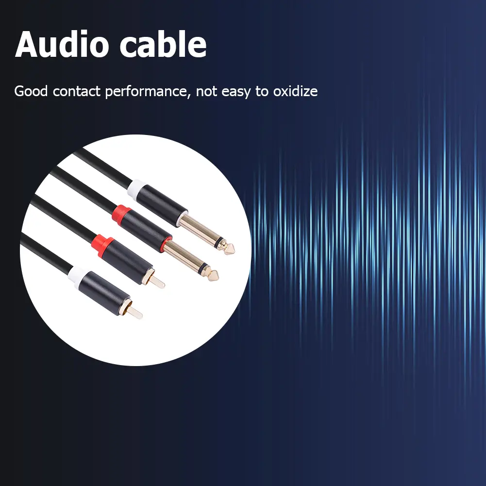 Speaker Audio Cable Gold-plated Plug Dual RCA Male to Dual 6.35mm Jack Male Audio Cable for Mixer Amplifier