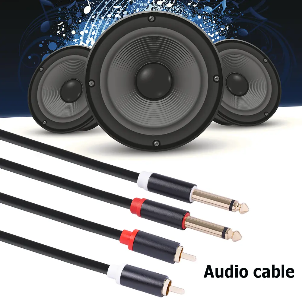 Speaker Audio Cable Gold-plated Plug Dual RCA Male to Dual 6.35mm Jack Male Audio Cable for Mixer Amplifier