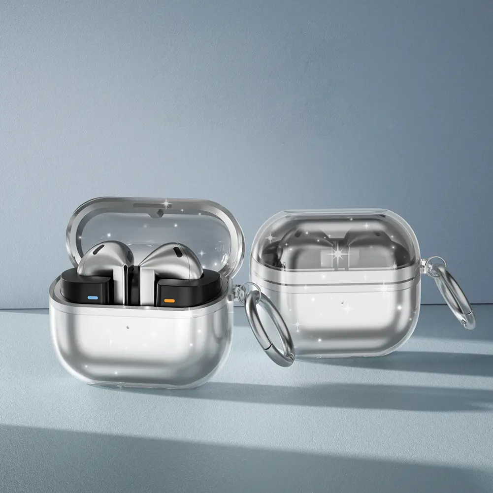 Transparent Earbuds Case Cover Shockproof Clear Case Anti-Drop Soft Case Cover with Keyring for Samsung Galaxy Buds 3/Buds 3 Pro