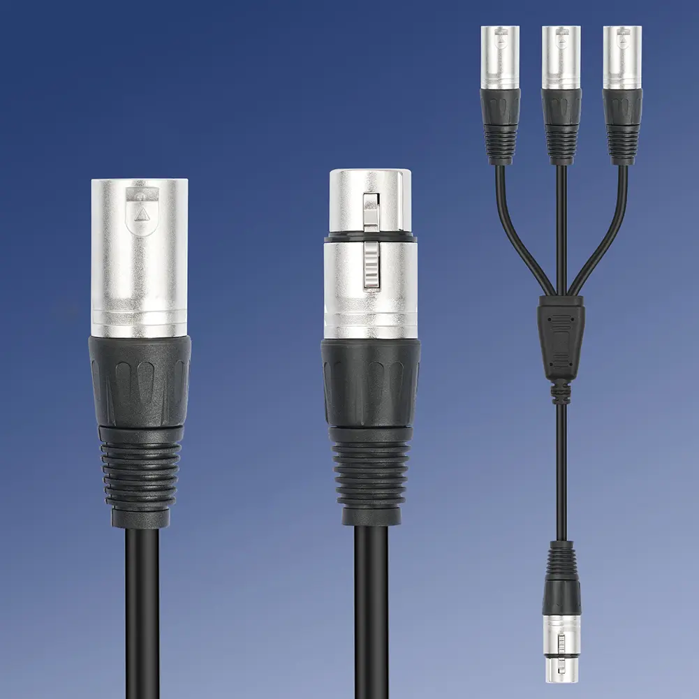 3Pin Y Splitter Cable Female To 3 Male XLR Splitter Foil+Braided Shielded Audio Cable Adaptor for Mixer Microphone Amplifier