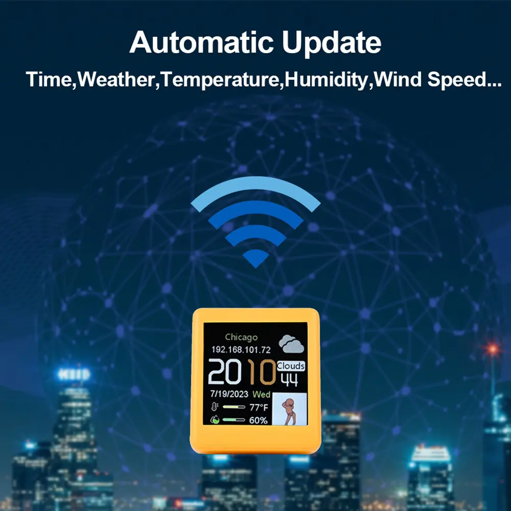 Smart WIFI Weather Station Clock DIY Cute GIF Animations Desktop Mini Clock for Game Room Decoration