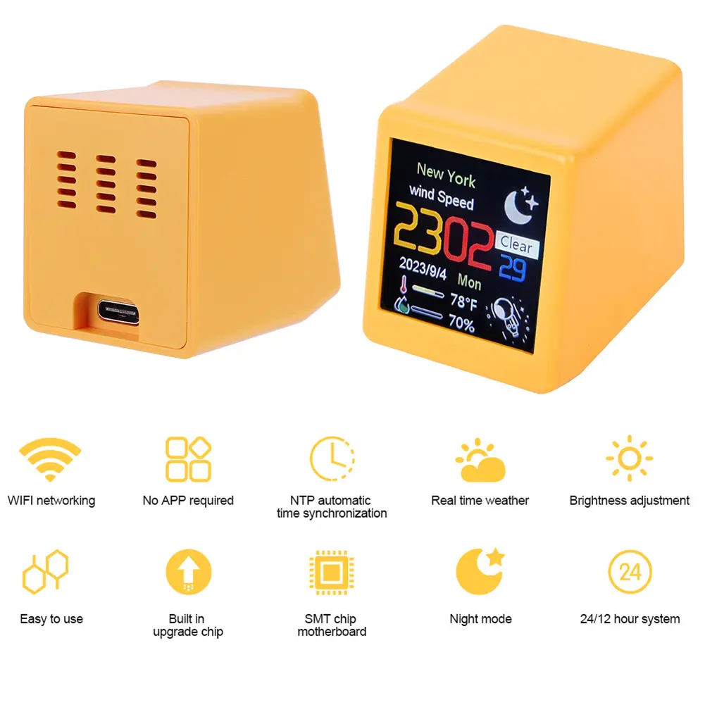 Smart WIFI Weather Station Clock DIY Cute GIF Animations Desktop Mini Clock for Game Room Decoration