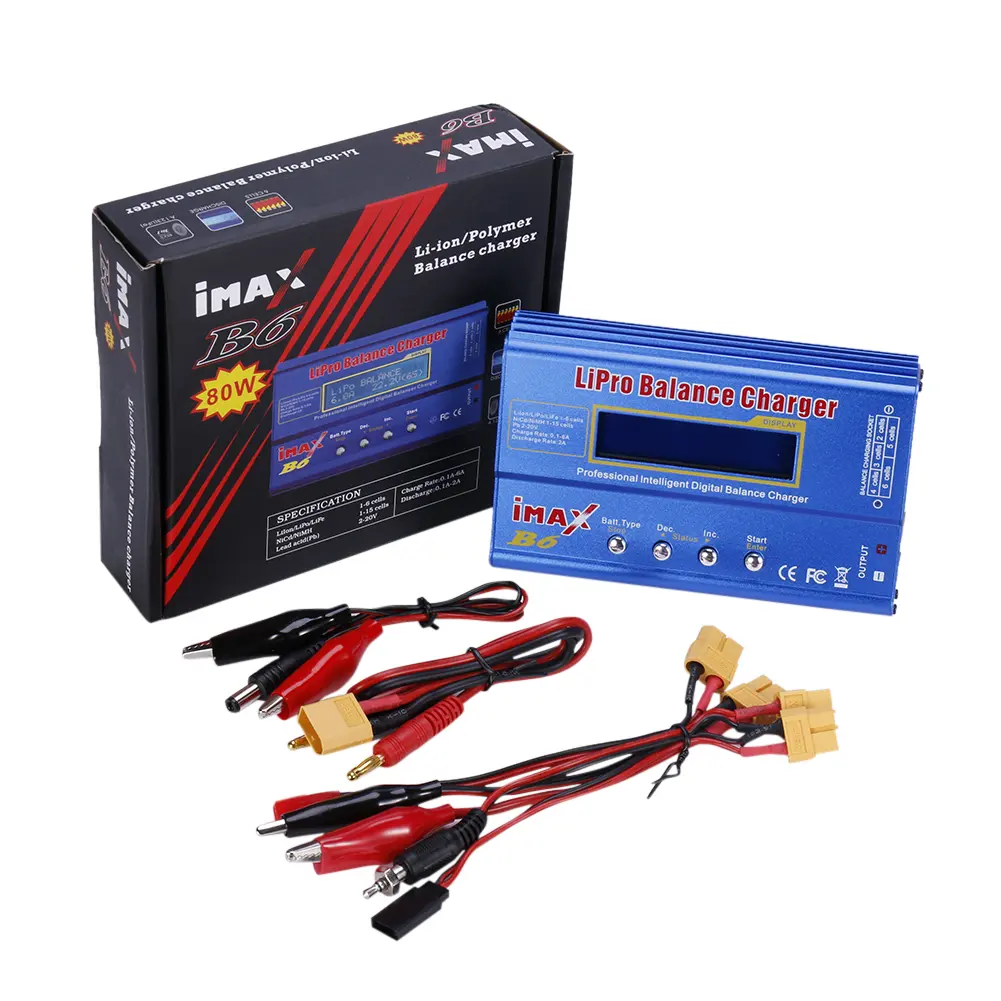 80W Lipo Balance Charger AC/DC Balance Charger Adapter LCD Dispaly Discharge Power 5W 18V 6A for LiPo NiMH NiCd LiFe Pb Battery