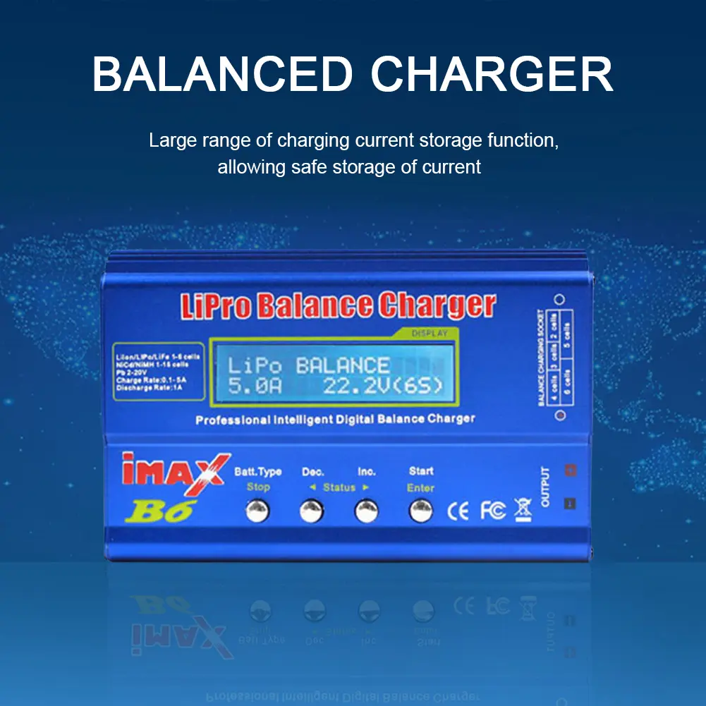 80W Lipo Balance Charger AC/DC Balance Charger Adapter LCD Dispaly Discharge Power 5W 18V 6A for LiPo NiMH NiCd LiFe Pb Battery