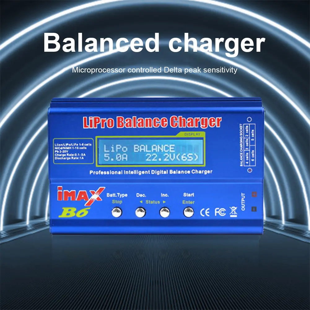 80W Lipo Balance Charger AC/DC Balance Charger Adapter LCD Dispaly Discharge Power 5W 18V 6A for LiPo NiMH NiCd LiFe Pb Battery