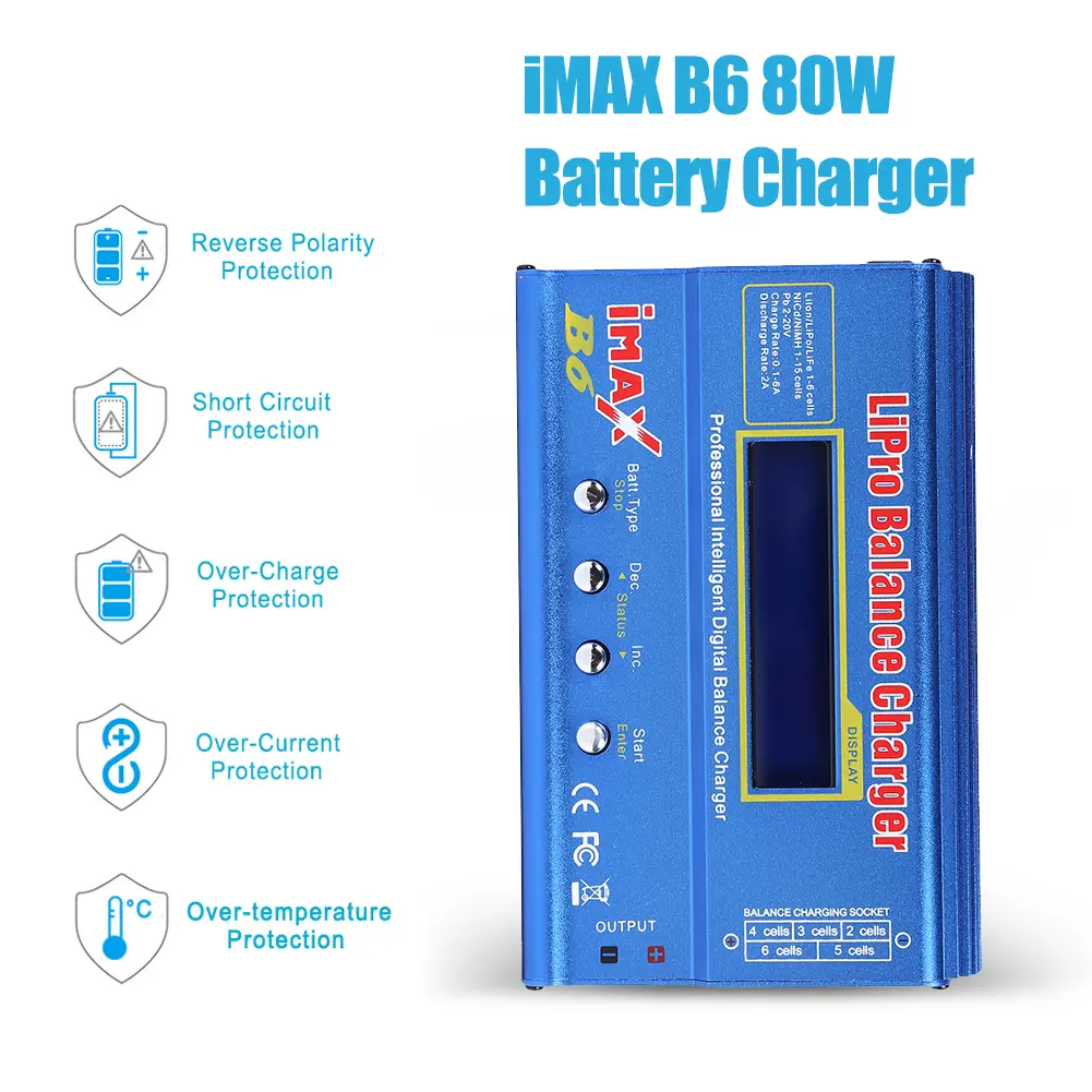 80W Lipo Balance Charger AC/DC Balance Charger Adapter LCD Dispaly Discharge Power 5W 18V 6A for LiPo NiMH NiCd LiFe Pb Battery