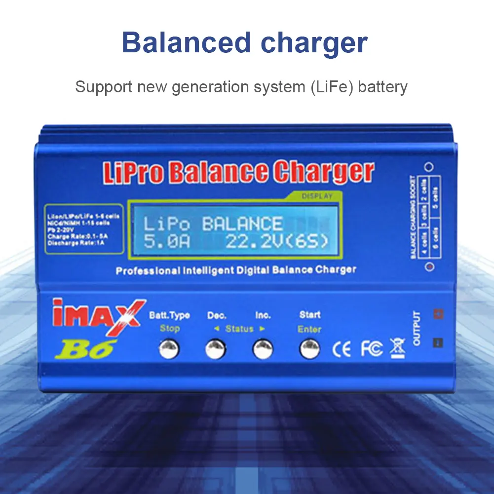 80W Lipo Balance Charger AC/DC Balance Charger Adapter LCD Dispaly Discharge Power 5W 18V 6A for LiPo NiMH NiCd LiFe Pb Battery