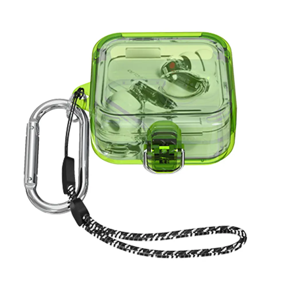 PC Protective Cover Clear Candy Color Earphone Sleeve With Lanyard Hook On-off Snap Waterproof Fall-protection for Nothing Ear 2