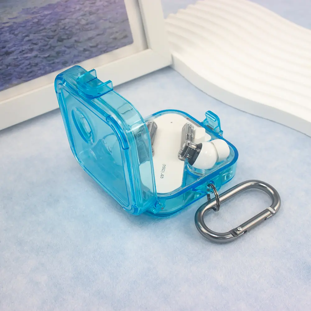 PC Protective Cover Clear Candy Color Earphone Sleeve With Lanyard Hook On-off Snap Waterproof Fall-protection for Nothing Ear 2