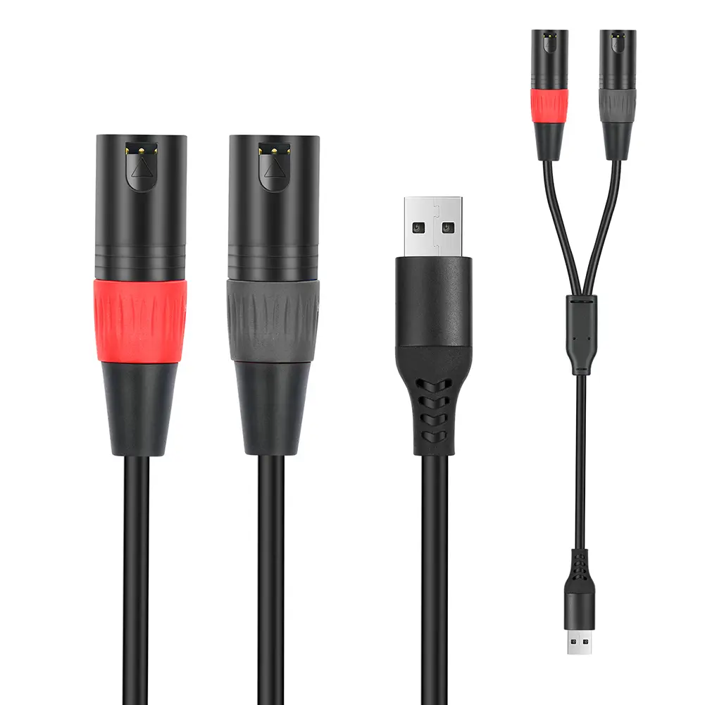 1/2/3M PC USB To Stereo Audio Cable Converter USB A To Dual XLR Male Audio Cable for Amplifier Speaker Etc