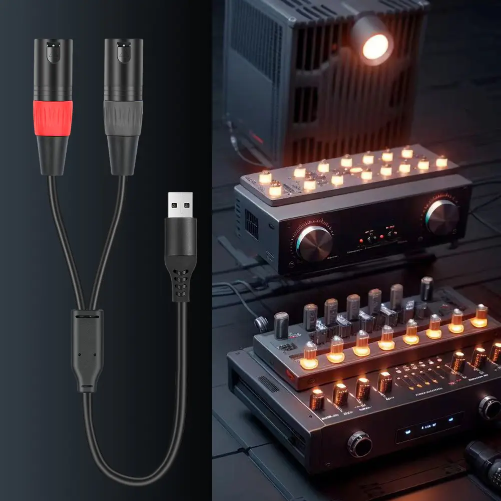 1/2/3M PC USB To Stereo Audio Cable Converter USB A To Dual XLR Male Audio Cable for Amplifier Speaker Etc